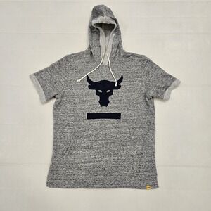 Under Armour Hoodie Mens Medium Gray Project Rock Short Sleeve Fleece Hooded Gym